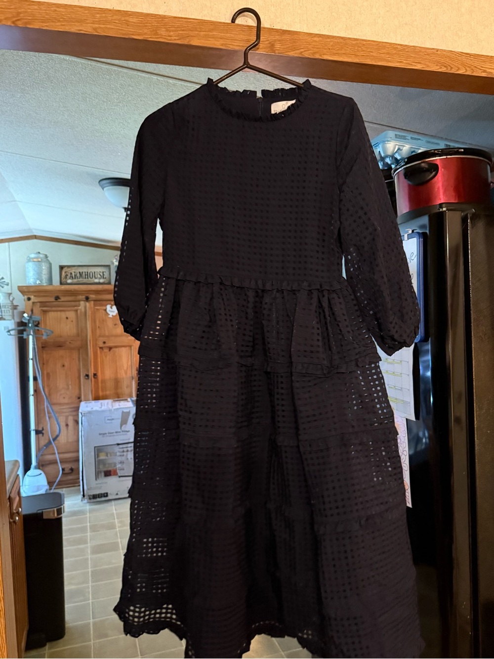 Navy Eyelet Tiered Midi Dress